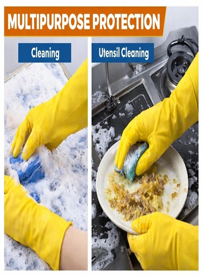 LADWA Rubber Kitchen Dishwashing Gloves - Reusable Household Wet and Dry Cleaning Gloves | Colorful Hand Gloves - Large Size (Pack of 2 Pairs) - Image 3